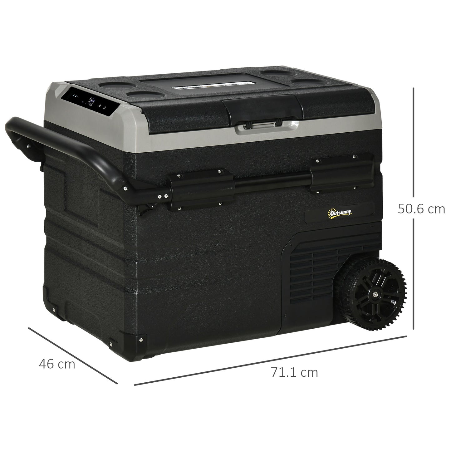 50L 12V Portable Car Refrigerator – Freezer with Inner LED Light, Wheels, and Digital Temperature Control by Outsunny