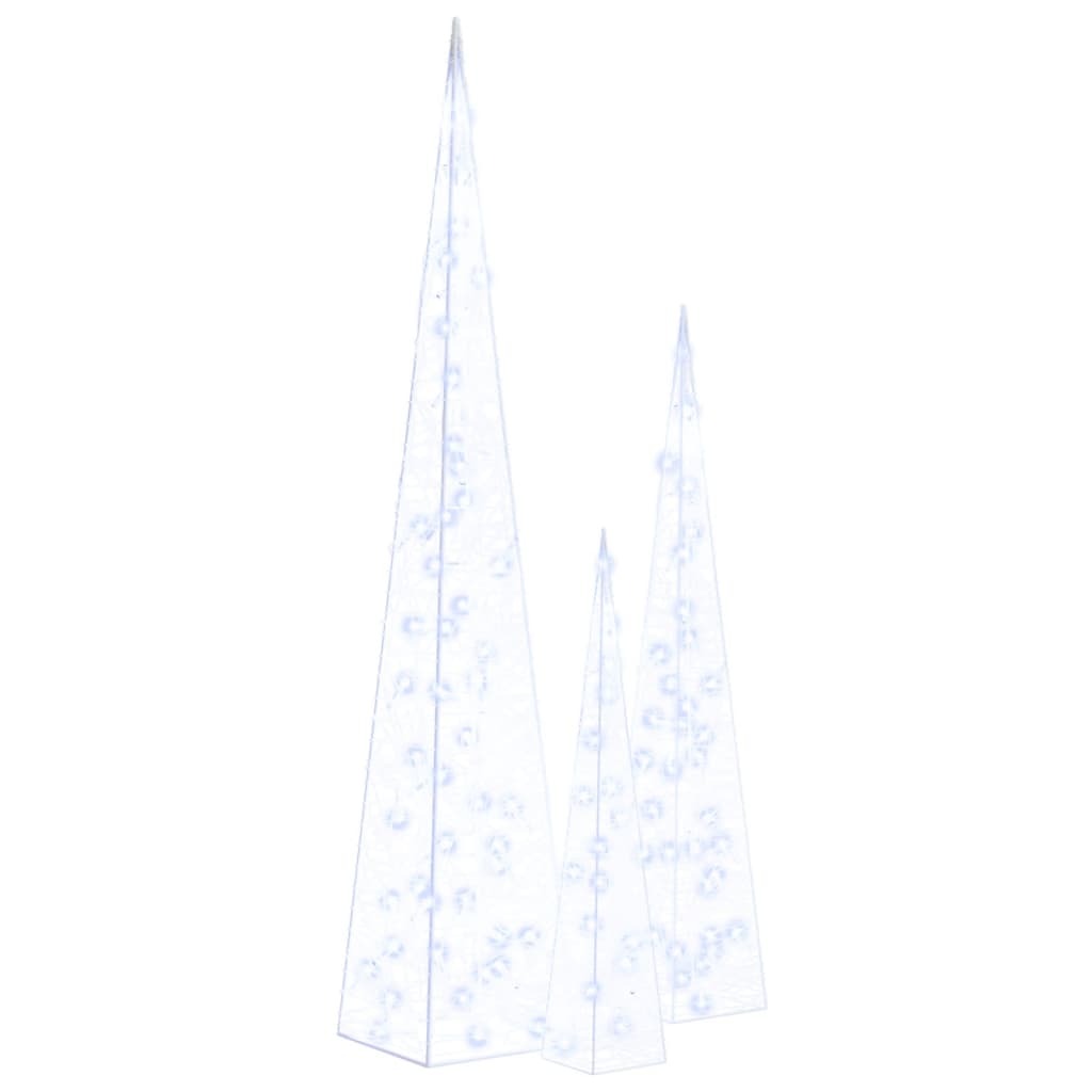 Set of 3 Blue LED Acrylic Christmas Light Cones – 60/90/120cm – Indoor & Outdoor Decoration