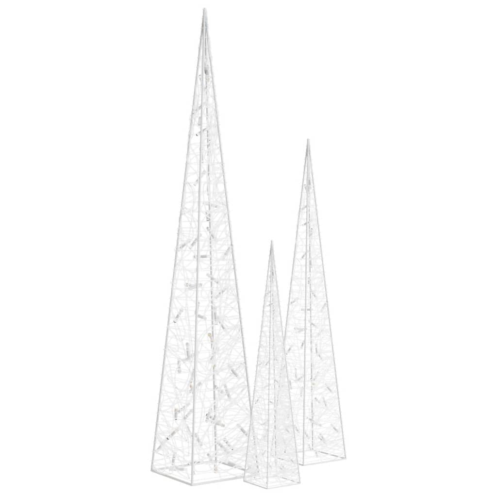 Set of 3 Blue LED Acrylic Christmas Light Cones – 60/90/120cm – Indoor & Outdoor Decoration
