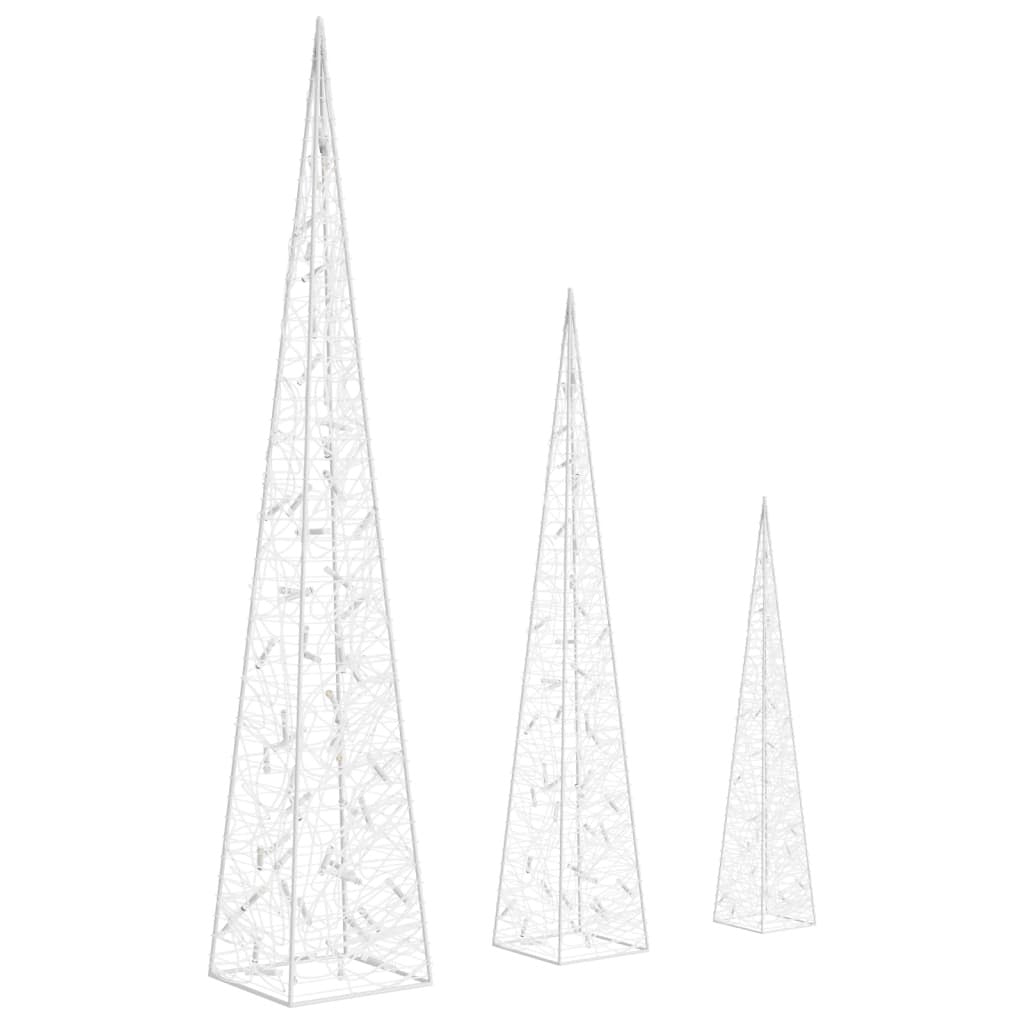 Set of 3 Blue LED Acrylic Christmas Light Cones – 60/90/120cm – Indoor & Outdoor Decoration