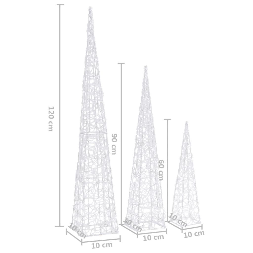Set of 3 Blue LED Acrylic Christmas Light Cones – 60/90/120cm – Indoor & Outdoor Decoration