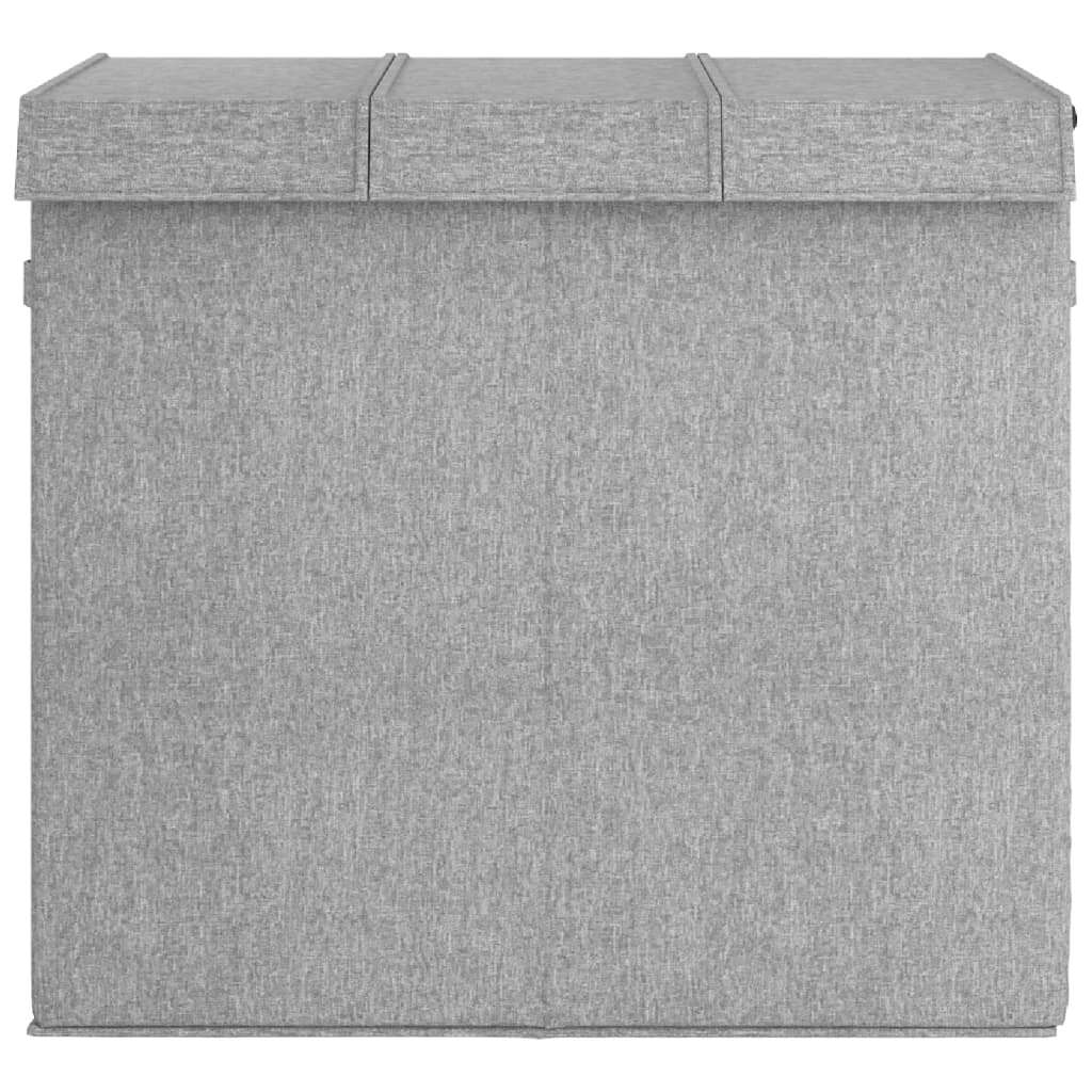 Foldable 3-Section Laundry Hamper with Lid & Handles – Grey Faux Linen