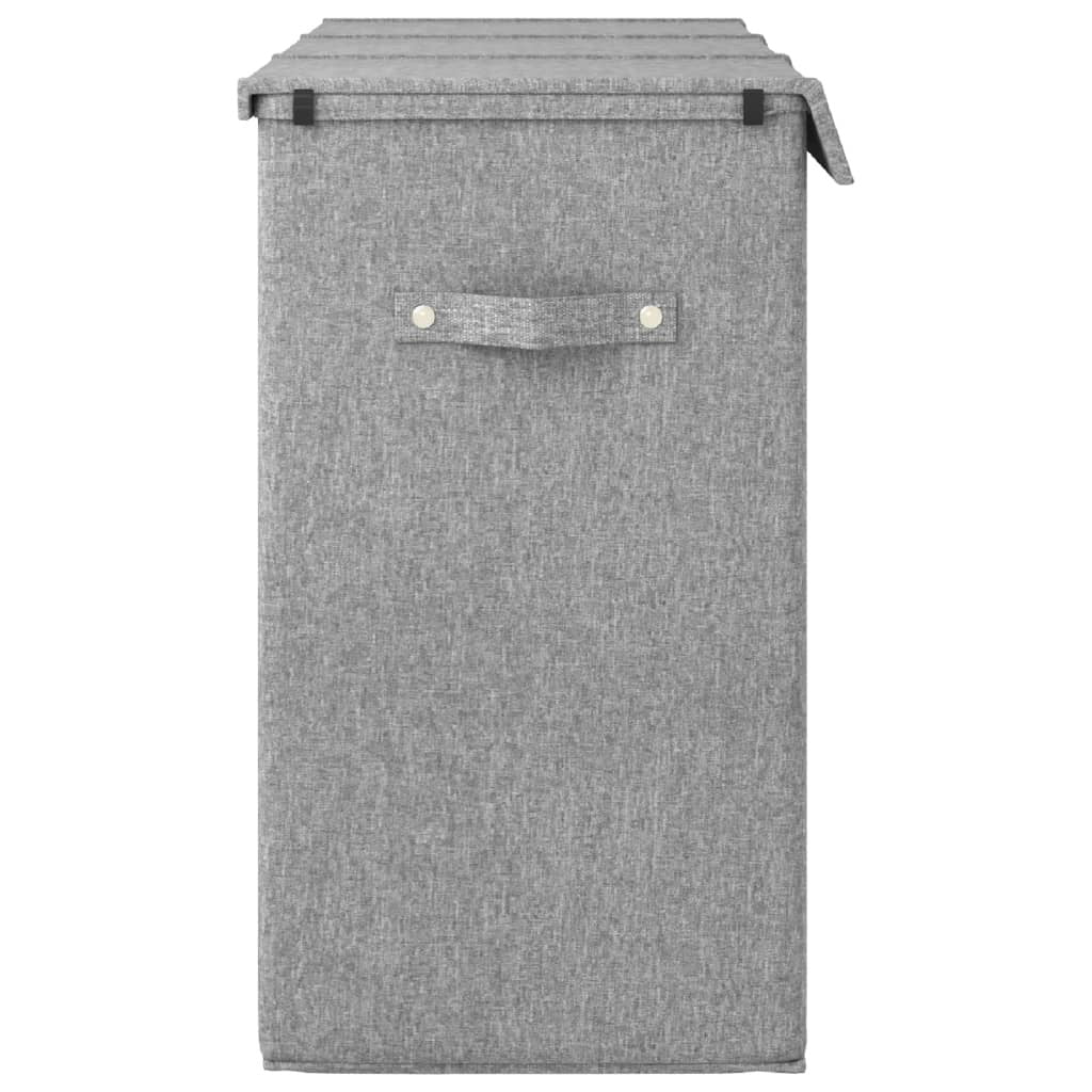 Foldable 3-Section Laundry Hamper with Lid & Handles – Grey Faux Linen