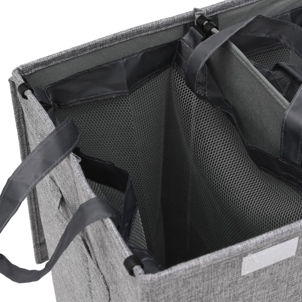 Foldable 3-Section Laundry Hamper with Lid & Handles – Grey Faux Linen