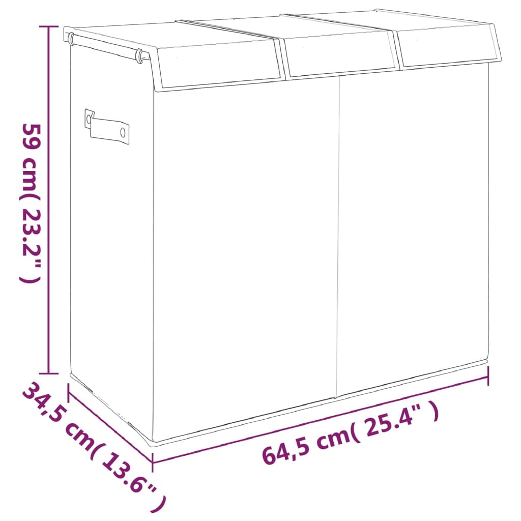Foldable 3-Section Laundry Hamper with Lid & Handles – Grey Faux Linen
