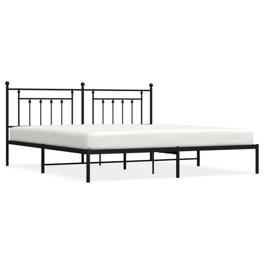 Black Metal Bed Frame with Headboard – 200x200 cm | Sturdy Steel Construction