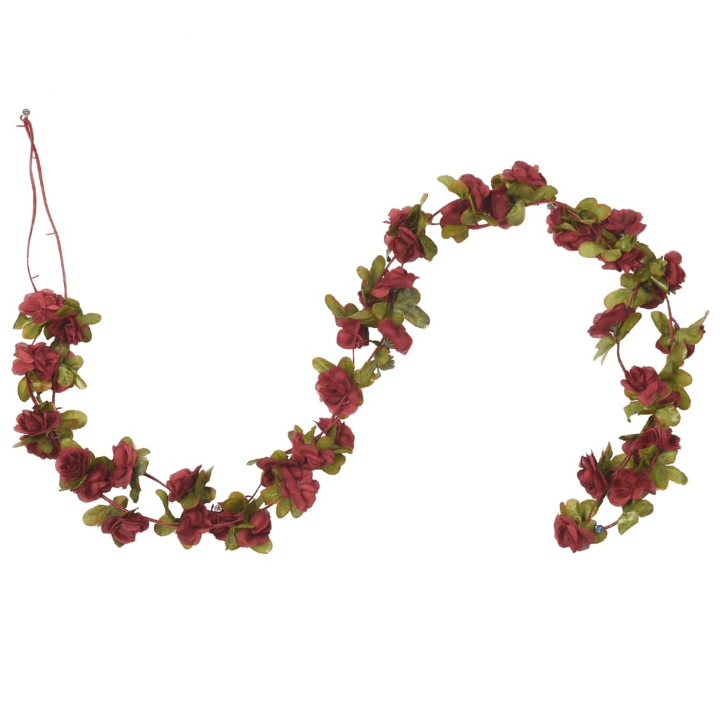 6pcs Christmas Flower Garlands – 250cm Wine Red Artificial Silk & PE Decoration
