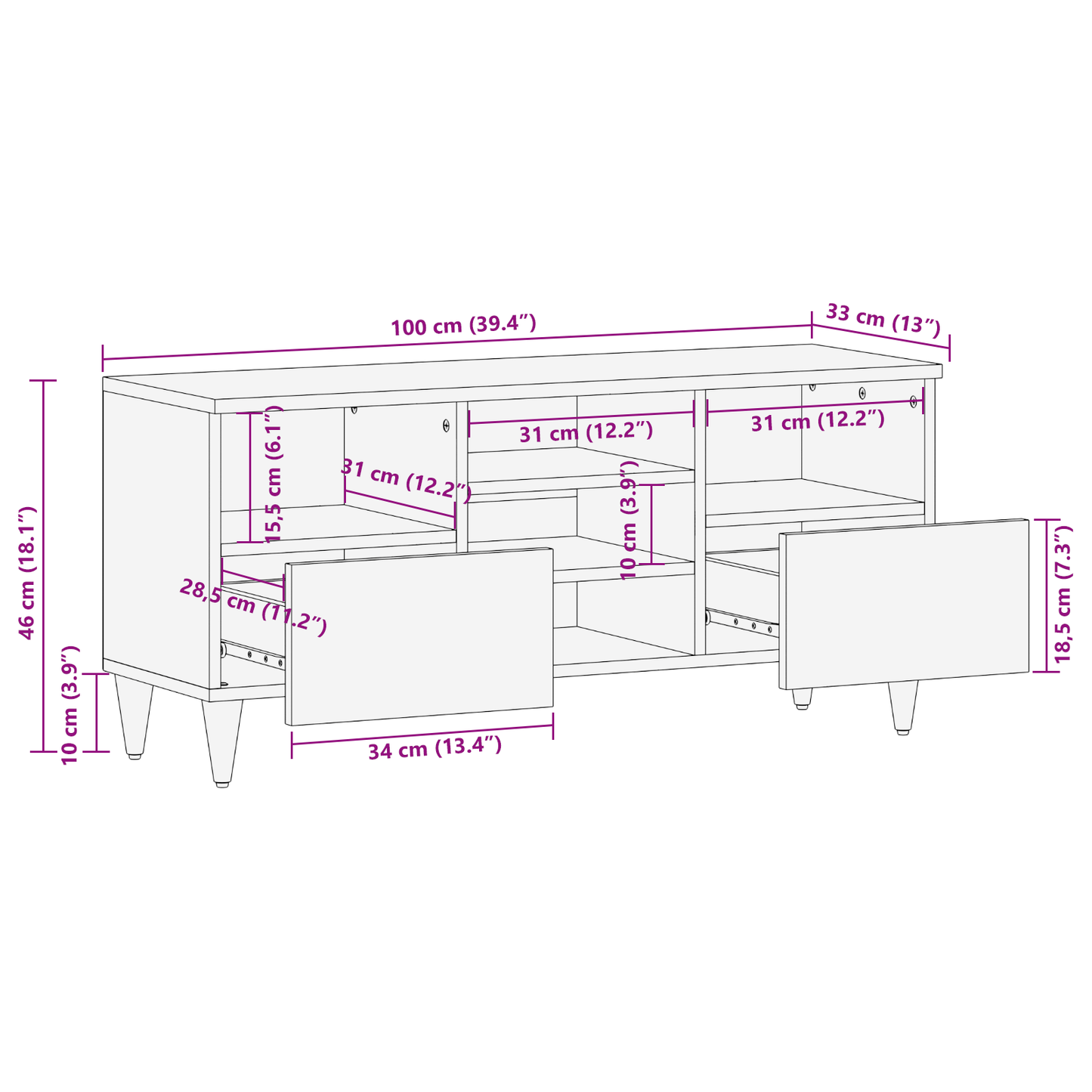 Media Storage Cabinets & Racks Brown 100 x 33.5 x 46 cm