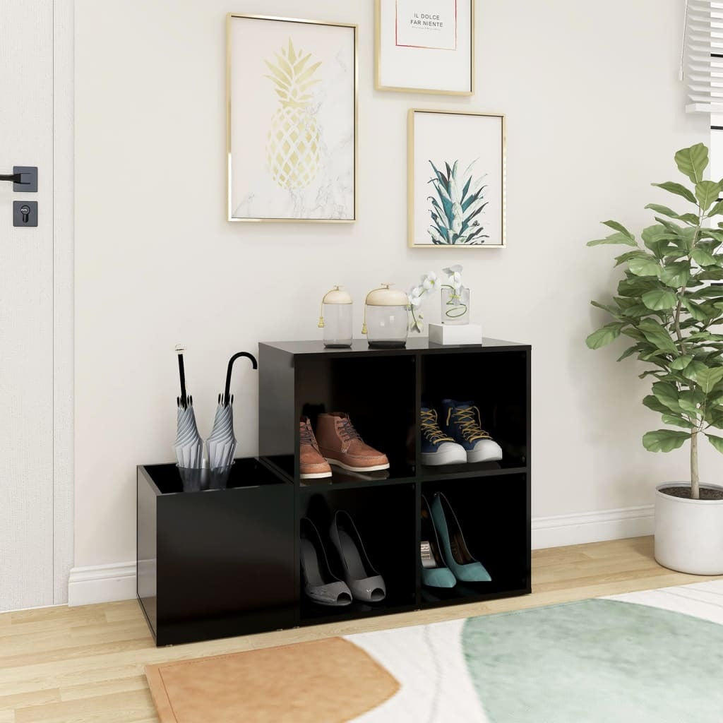 Black Hall Shoe Cabinet – 105x35.5x70 cm | Modern Engineered Wood Storage Unit