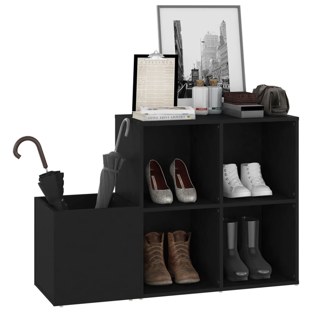 Black Hall Shoe Cabinet – 105x35.5x70 cm | Modern Engineered Wood Storage Unit
