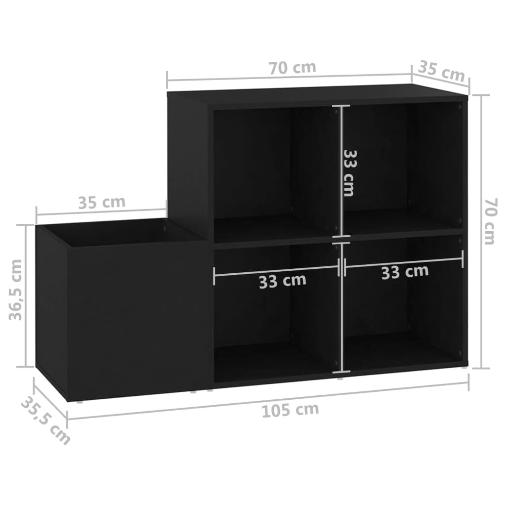Black Hall Shoe Cabinet – 105x35.5x70 cm | Modern Engineered Wood Storage Unit