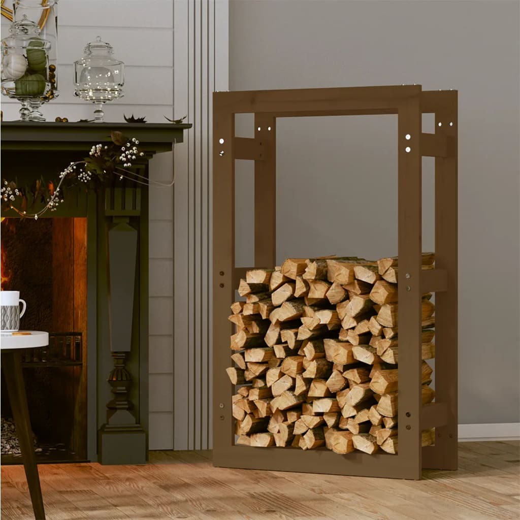 Honey Brown Firewood Rack – Solid Pine Wood Log Holder | 60x25x100 cm
