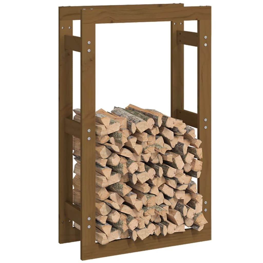 Honey Brown Firewood Rack – Solid Pine Wood Log Holder | 60x25x100 cm