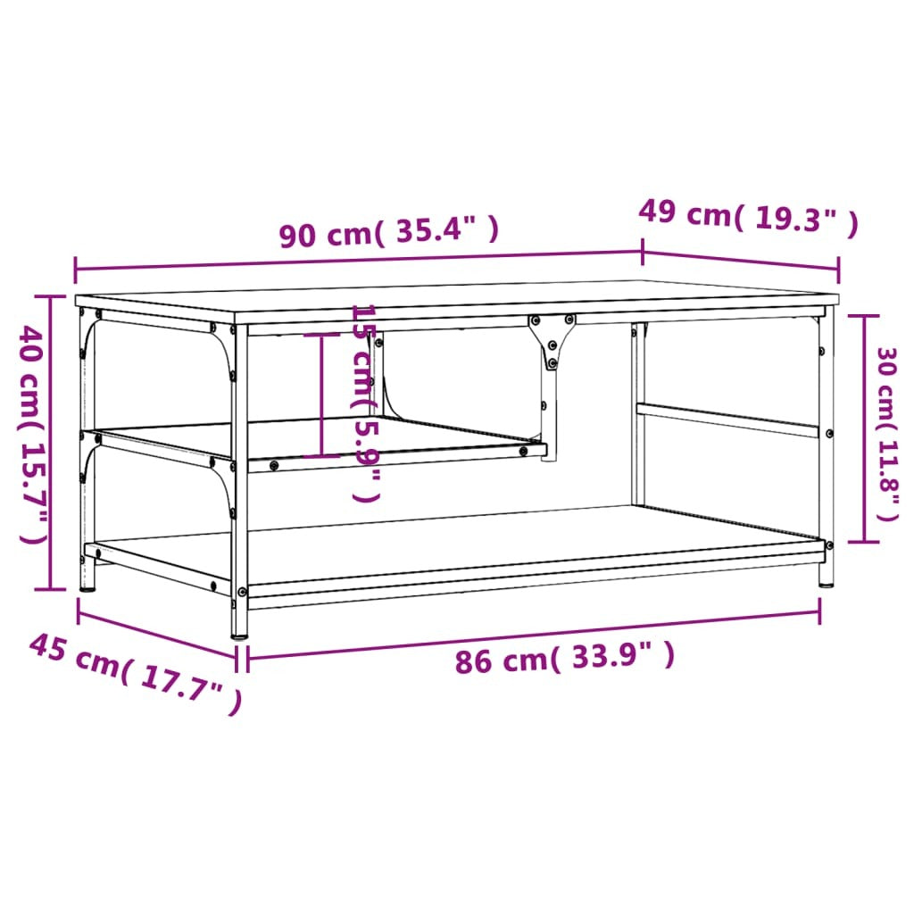Coffee Table Brown Oak – 90x49x40 cm – Engineered Wood with Metal Frame – Elegant & Functional Living Room Table