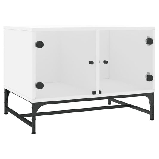 Modern White Coffee Table with Glass Doors – Engineered Wood Storage Table (68.5x50x50 cm)