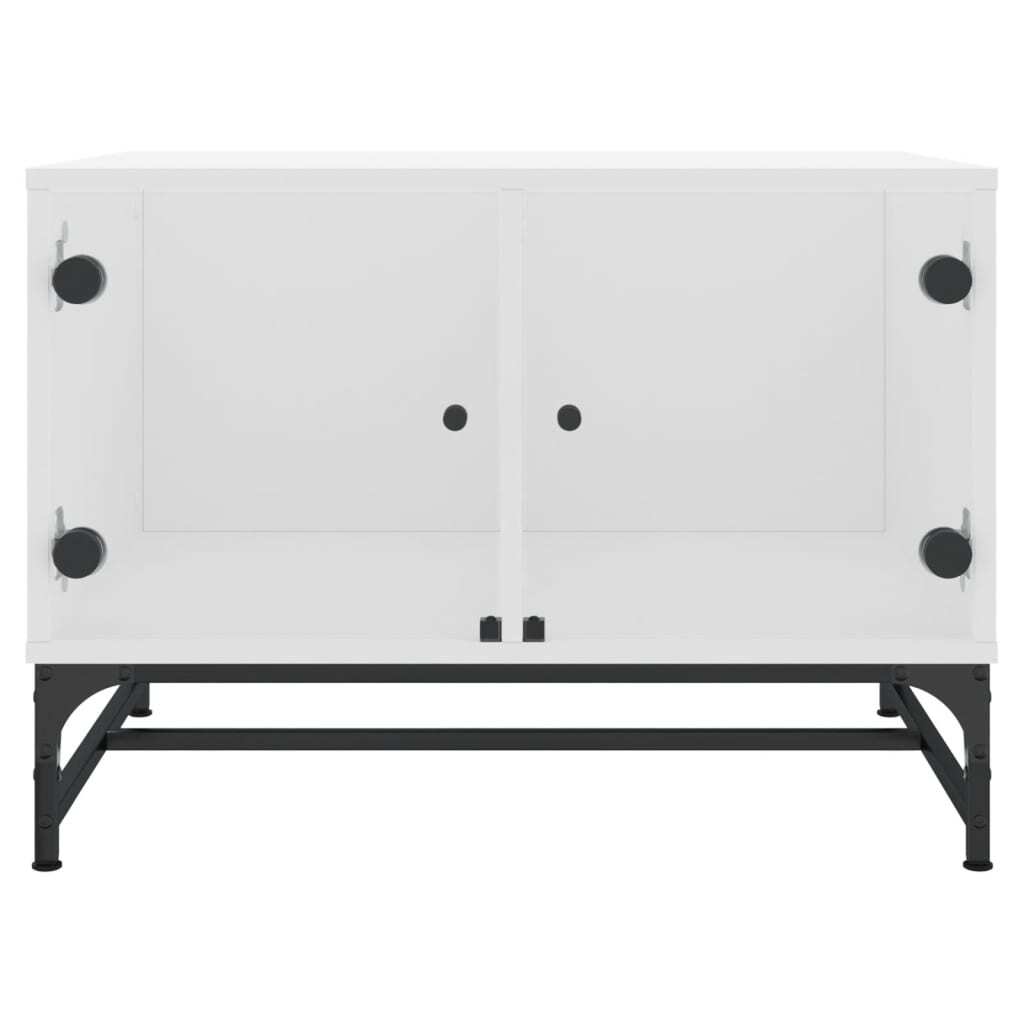 Modern White Coffee Table with Glass Doors – Engineered Wood Storage Table (68.5x50x50 cm)