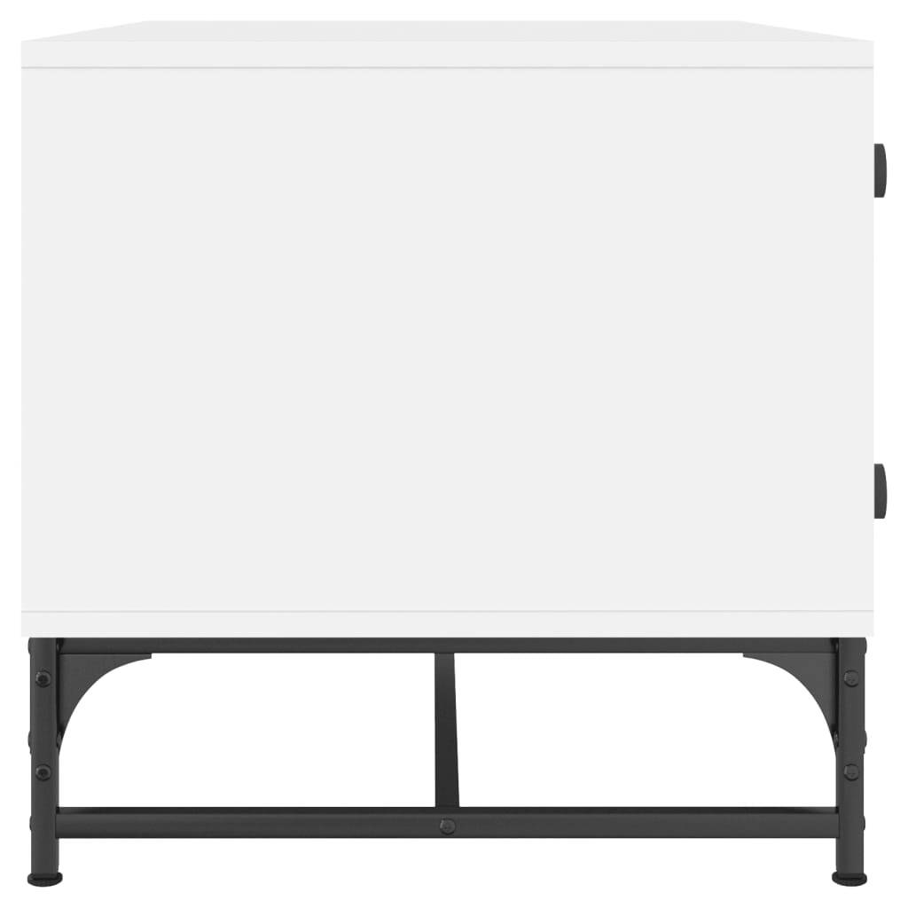 Modern White Coffee Table with Glass Doors – Engineered Wood Storage Table (68.5x50x50 cm)