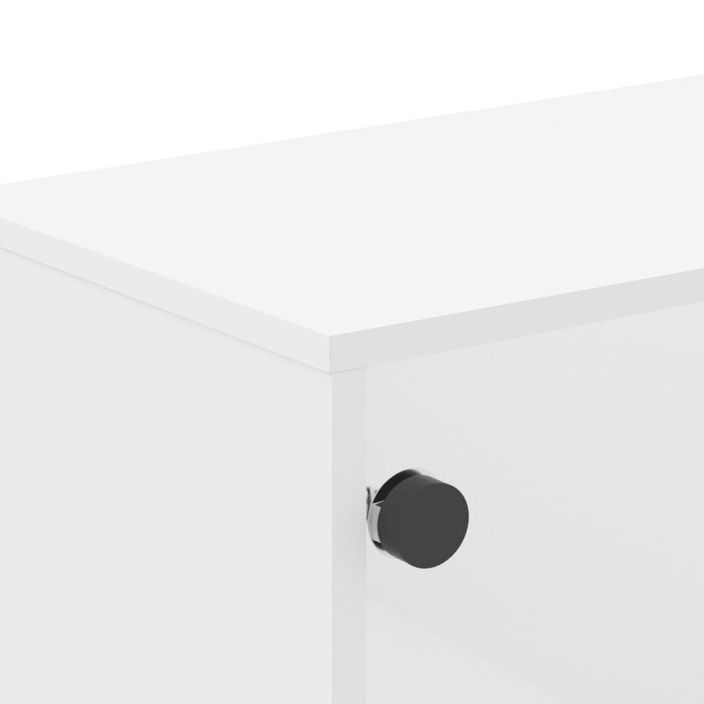 Modern White Coffee Table with Glass Doors – Engineered Wood Storage Table (68.5x50x50 cm)