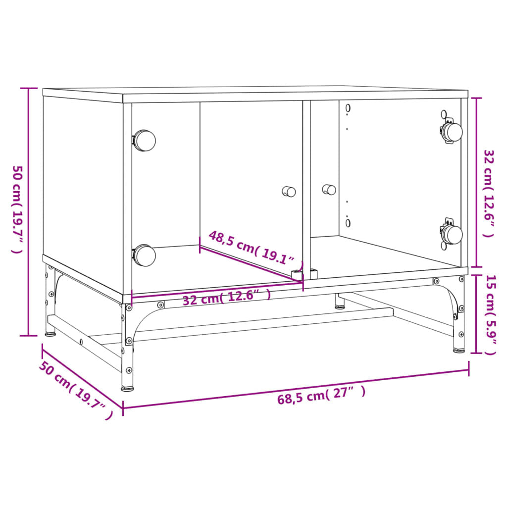 Modern White Coffee Table with Glass Doors – Engineered Wood Storage Table (68.5x50x50 cm)