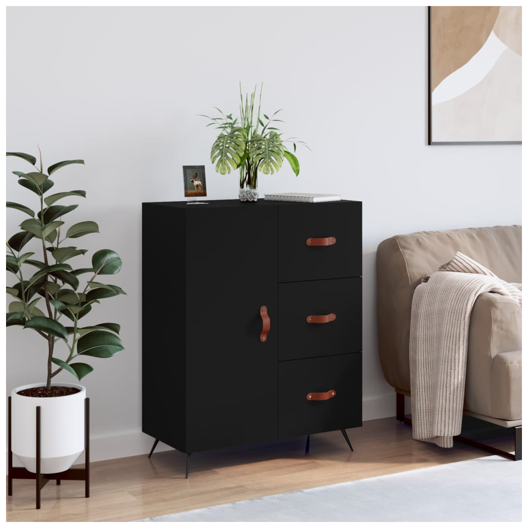Black Sideboard Cabinet – 69.5x34x90 cm | Modern Engineered Wood Storage Unit