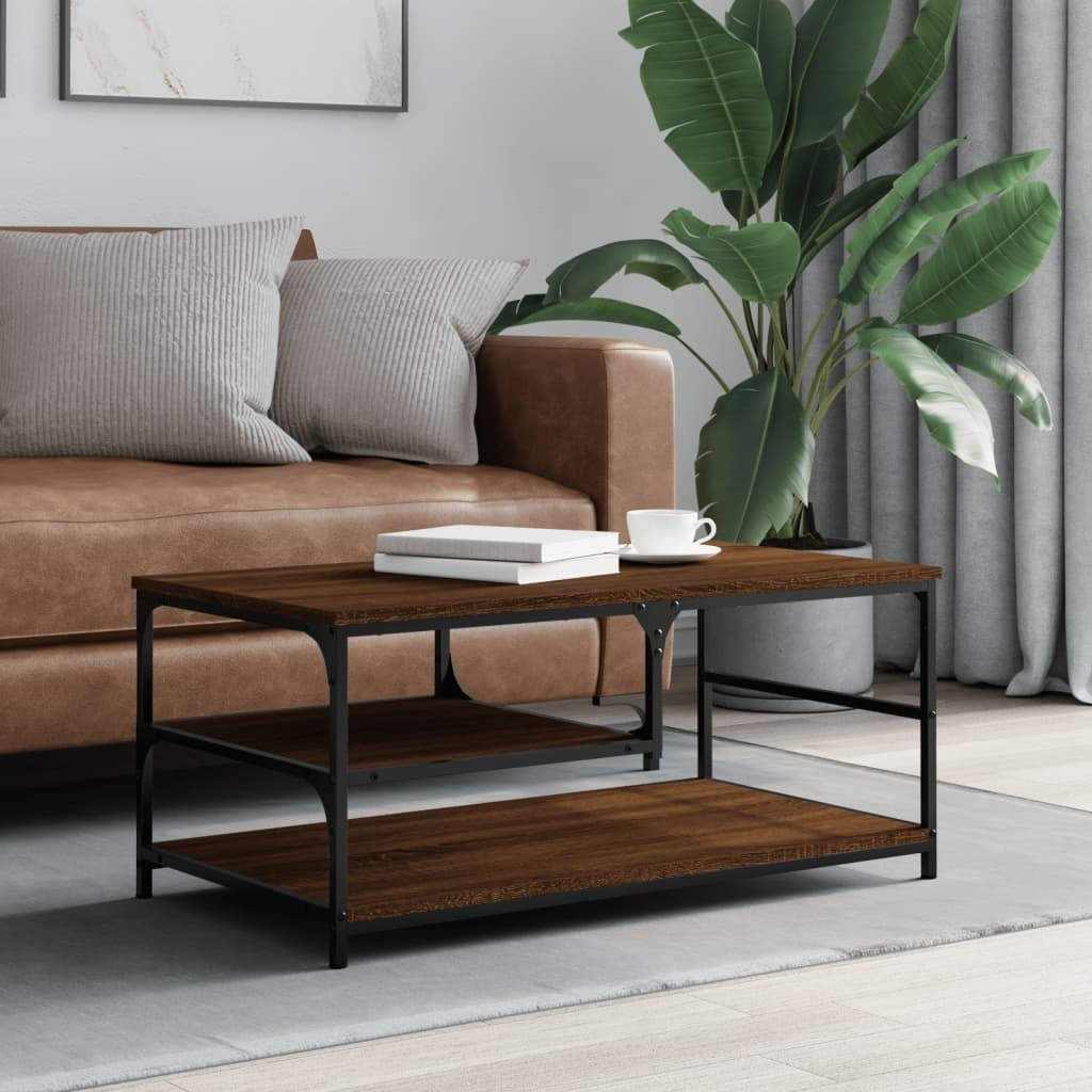 Coffee Table Brown Oak – 90x49x40 cm – Engineered Wood with Metal Frame – Elegant & Functional Living Room Table