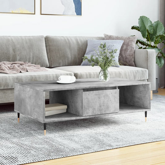 Concrete Grey Coffee Table – 104x60x35 cm | Engineered Wood with Iron Legs