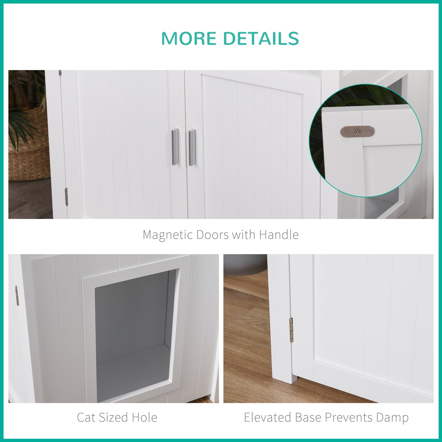 PawHut Cat Litter Box Furniture – Side Table Cabinet with Magnetic Doors, White