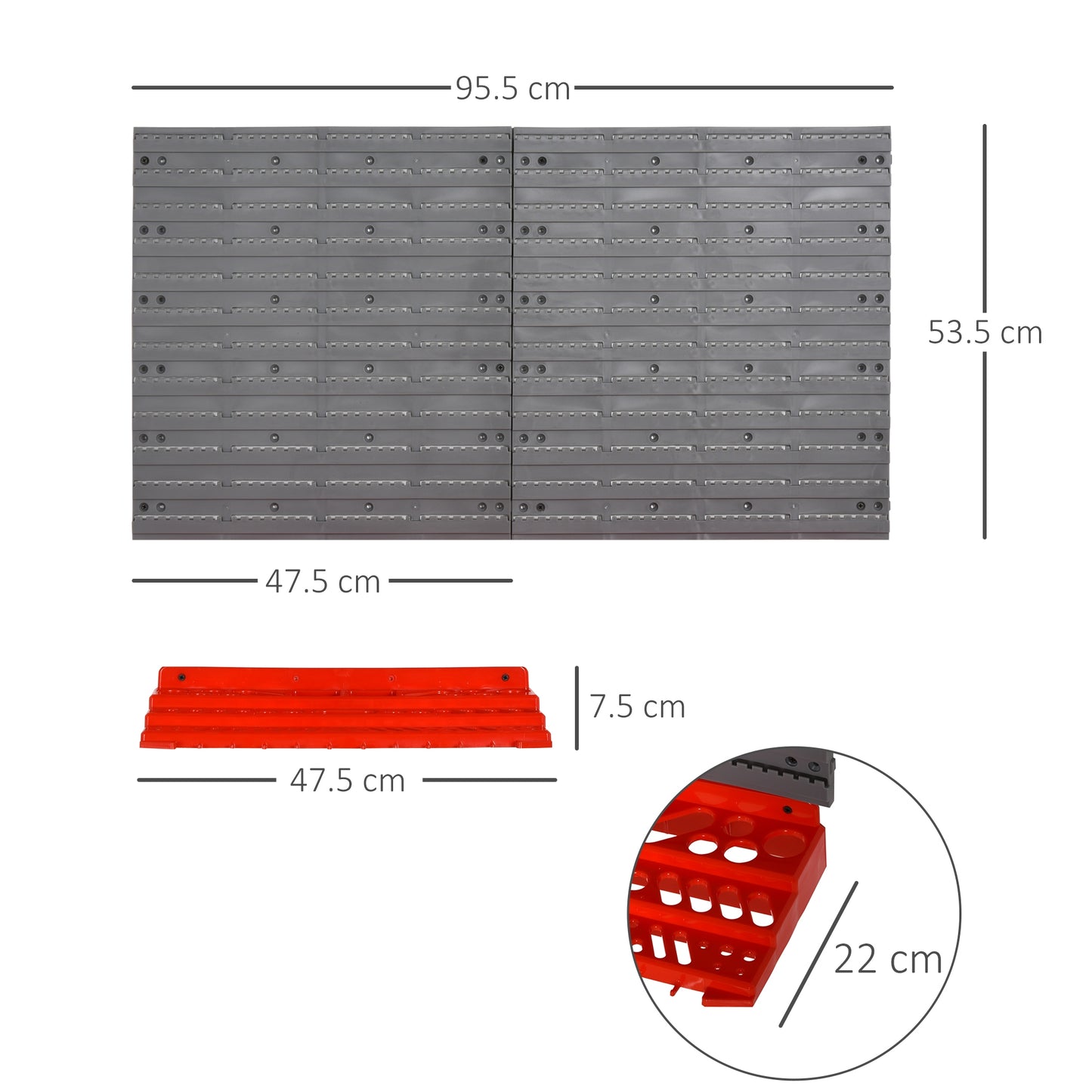 Wall Mounted Garage Tool Organiser – Heavy-Duty Pegboard Storage Unit (Grey/Red)