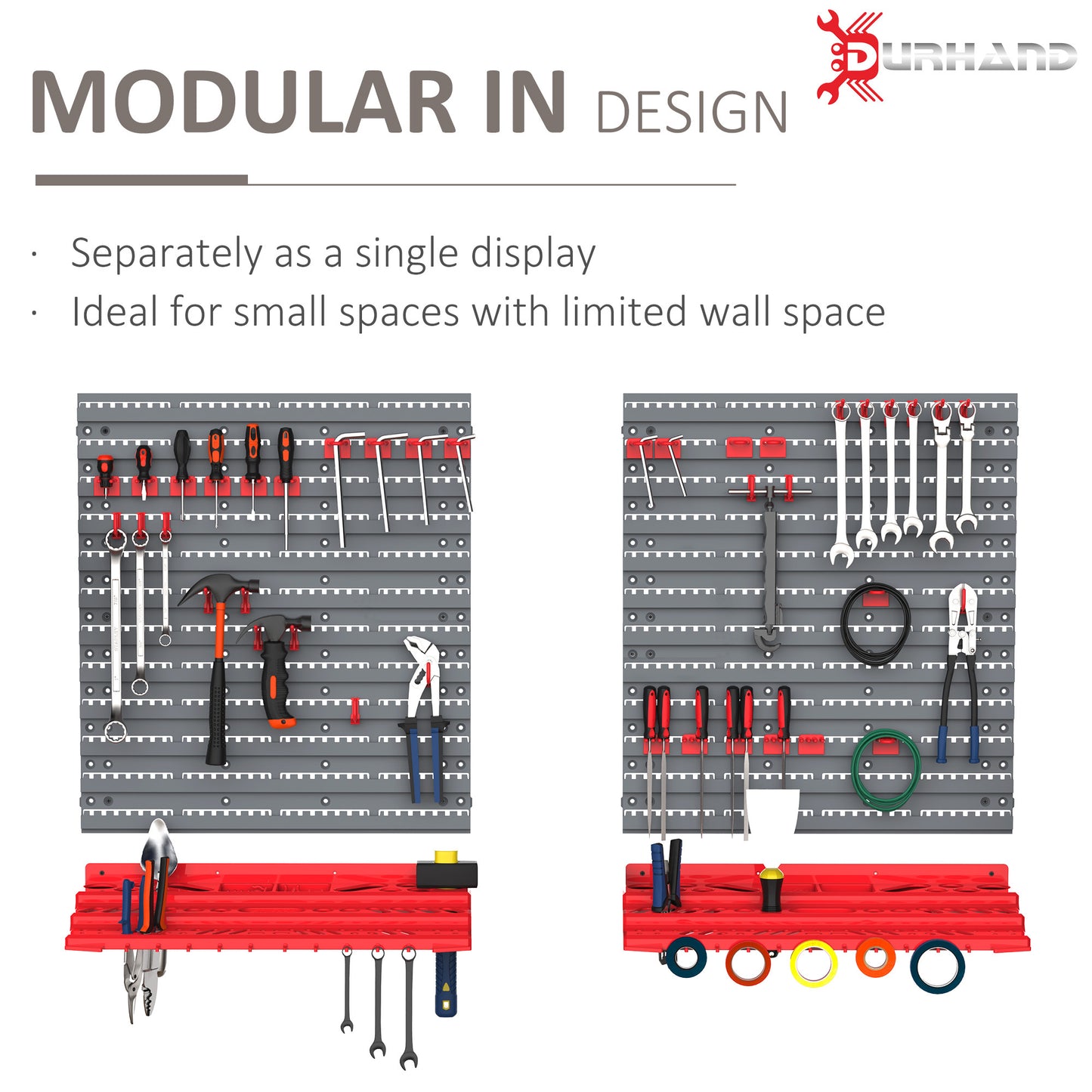 Wall Mounted Garage Tool Organiser – Heavy-Duty Pegboard Storage Unit (Grey/Red)