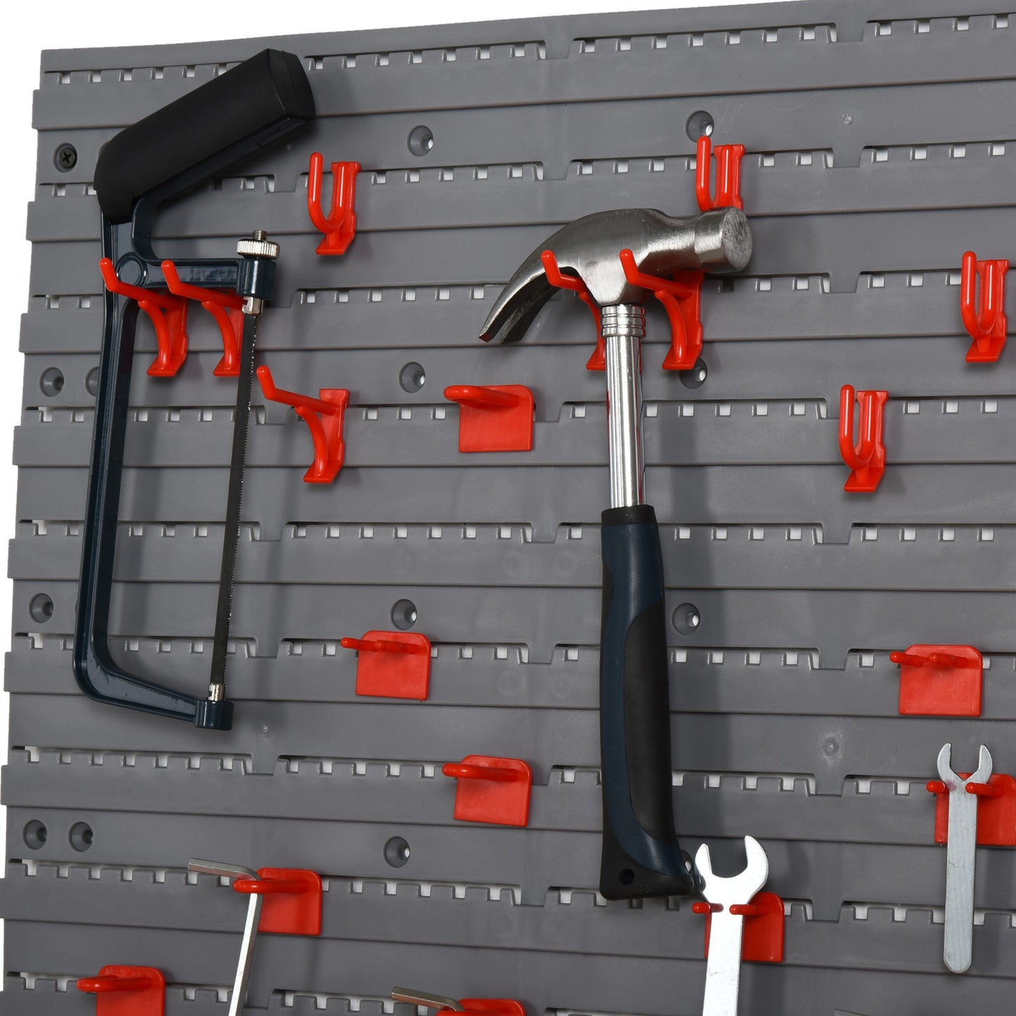Wall Mounted Garage Tool Organiser – Heavy-Duty Pegboard Storage Unit (Grey/Red)