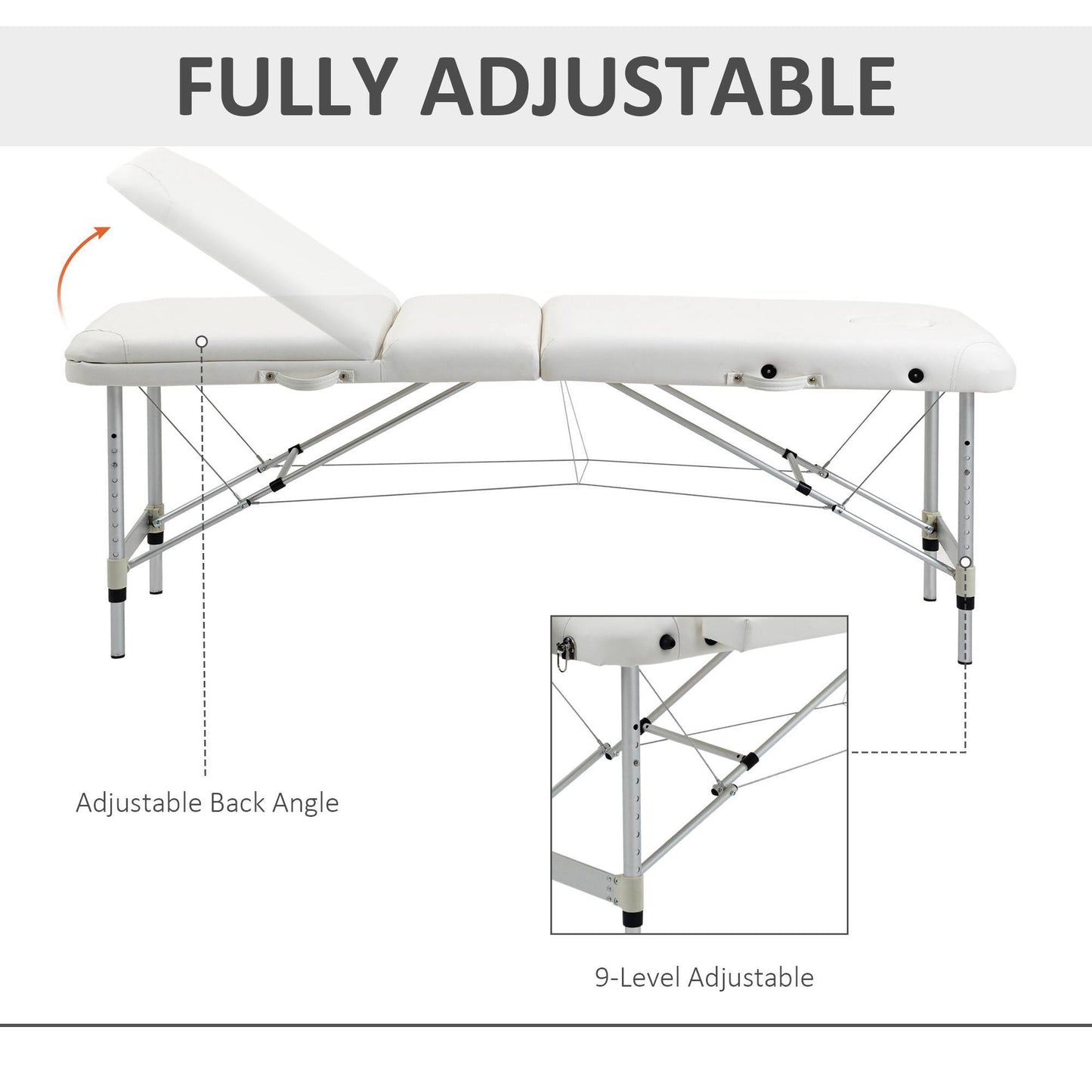 HOMCOM Folding Massage Table – Adjustable Aluminium Frame, PVC Leather, Headrest Included