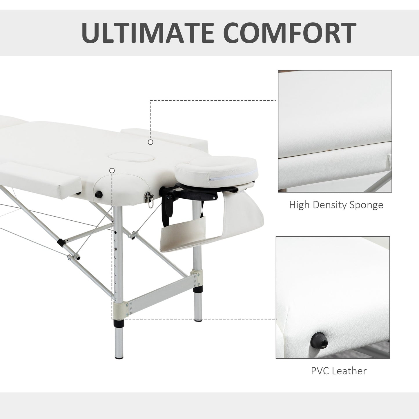 HOMCOM Folding Massage Table – Adjustable Aluminium Frame, PVC Leather, Headrest Included