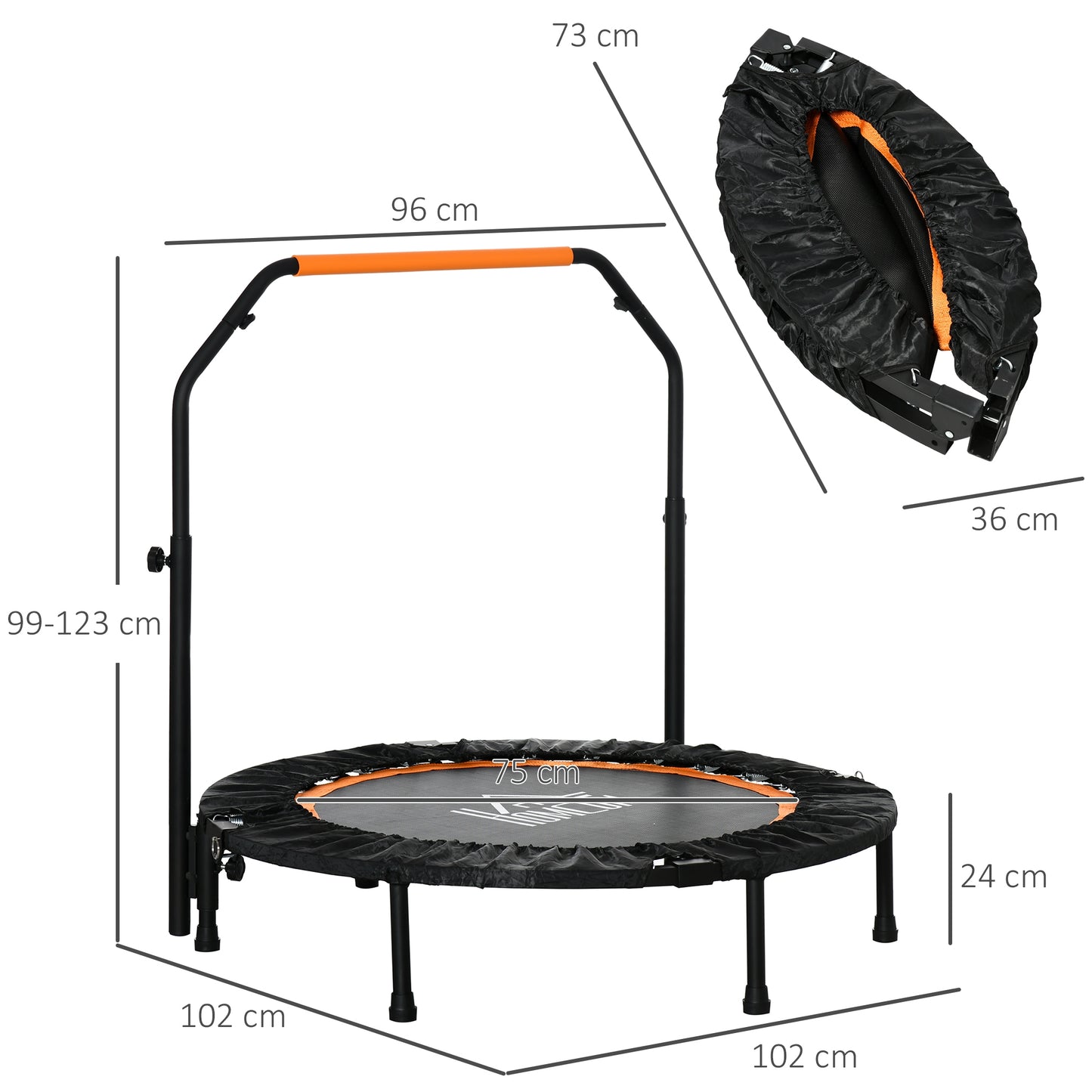 40" Foldable Fitness Trampoline Rebounder with Adjustable Handle ā Home Gym Workout