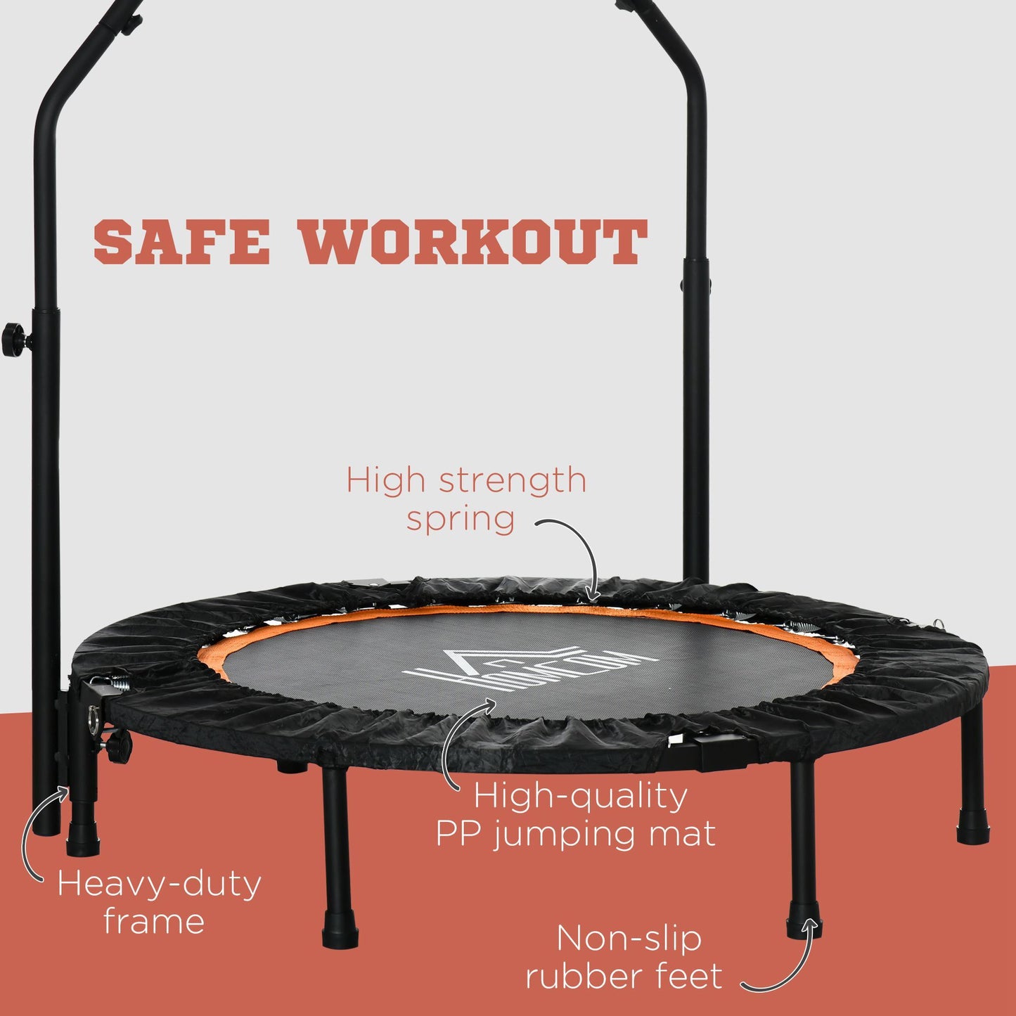 40" Foldable Fitness Trampoline Rebounder with Adjustable Handle ā Home Gym Workout
