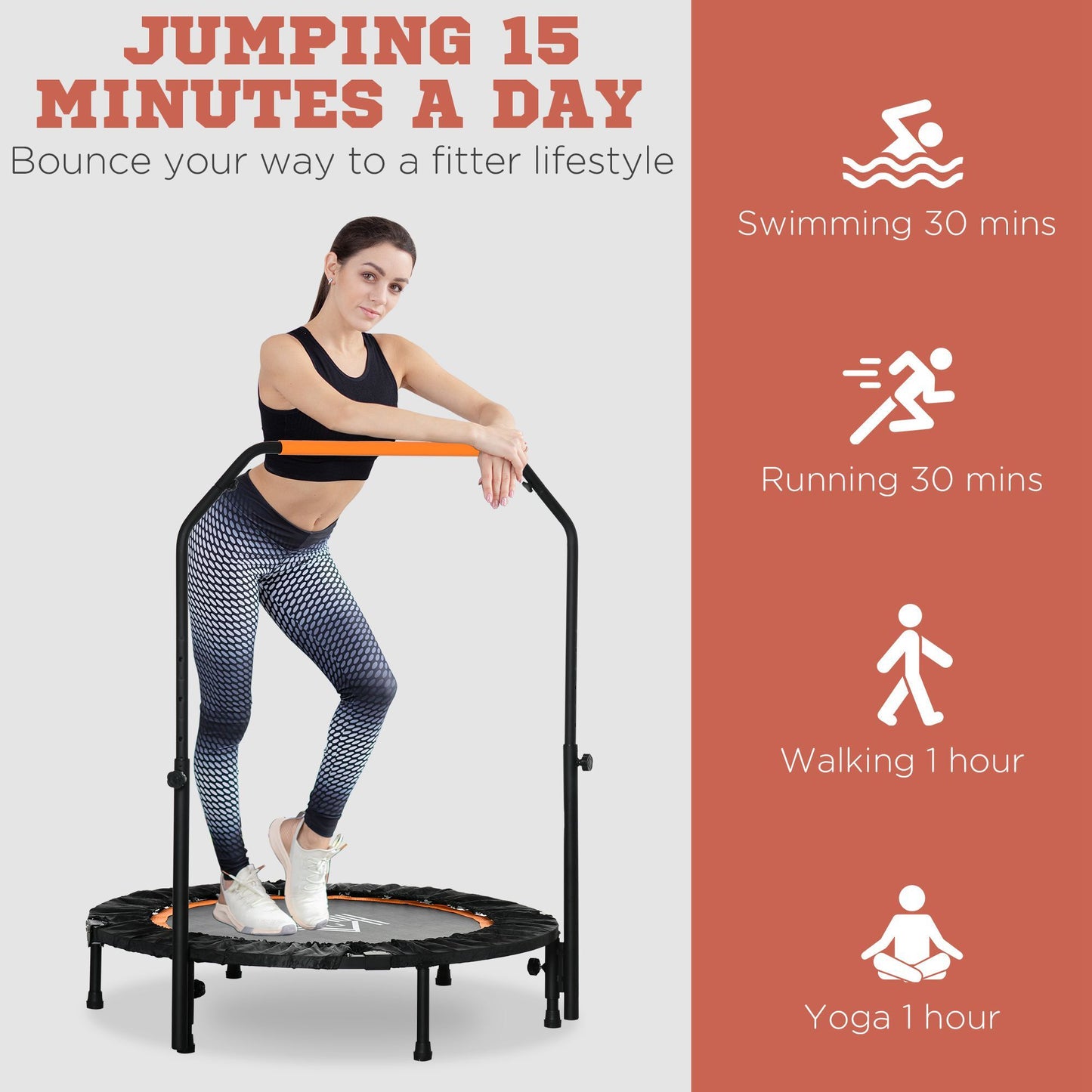 40" Foldable Fitness Trampoline Rebounder with Adjustable Handle ā Home Gym Workout