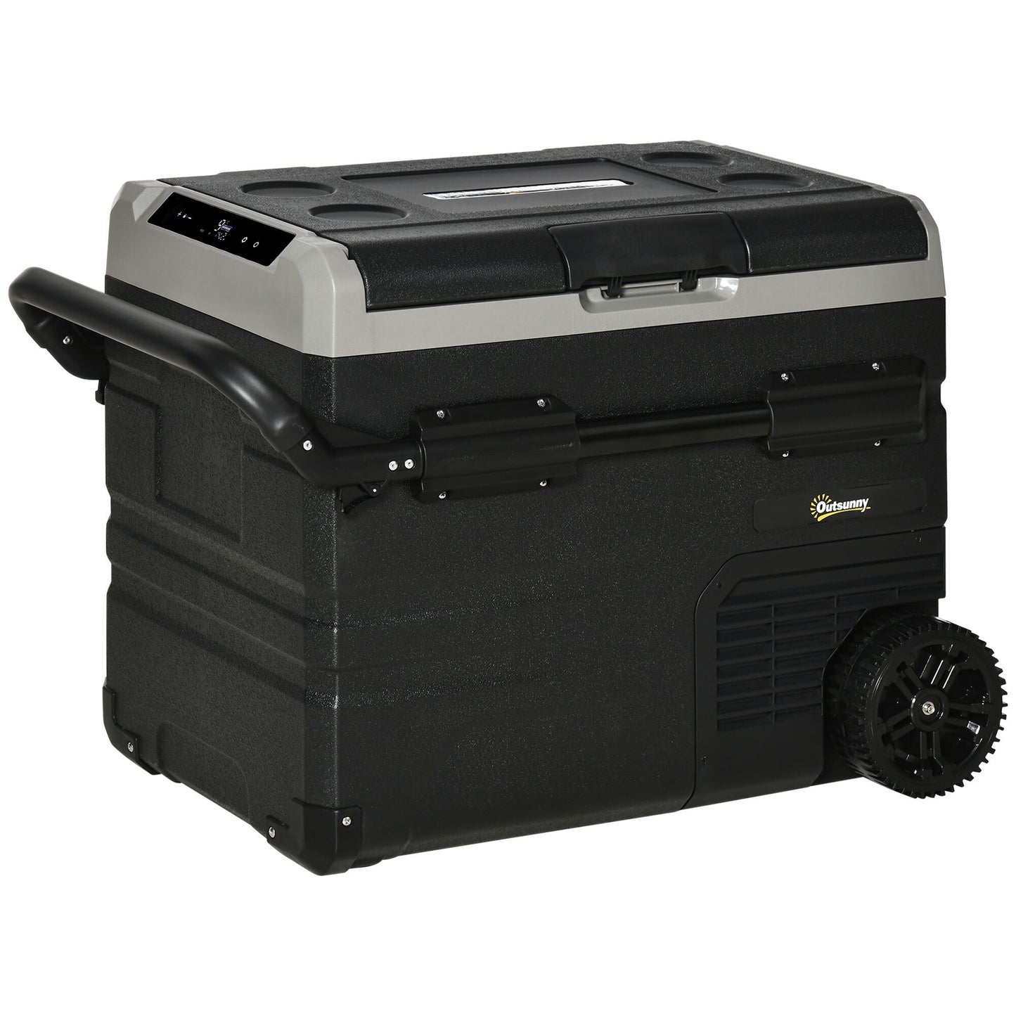 50L 12V Portable Car Refrigerator – Freezer with Inner LED Light, Wheels, and Digital Temperature Control by Outsunny