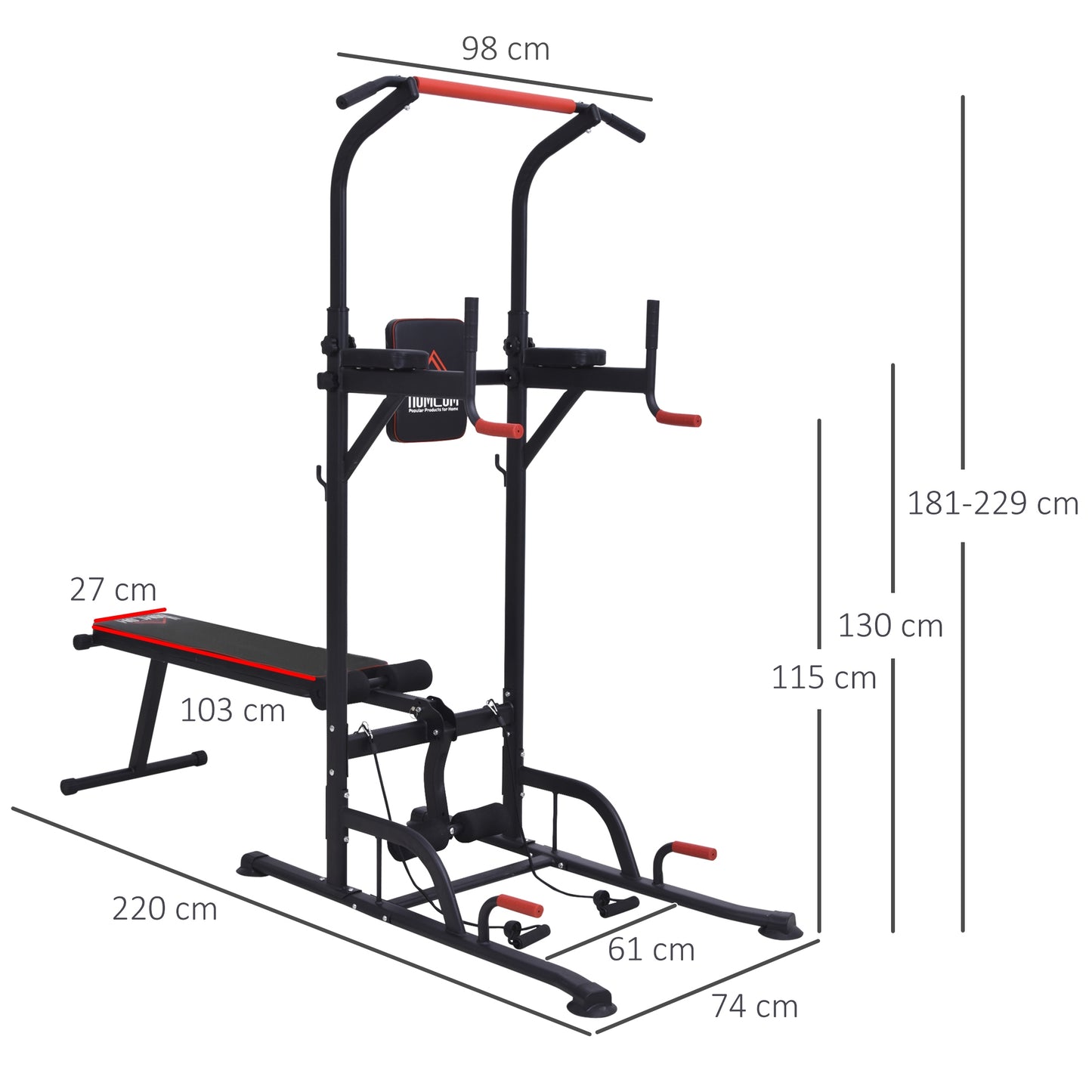 Multifunction Home Gym Station ā Steel Frame Workout Tower with Bench, Bars & Ropes by HOMCOM