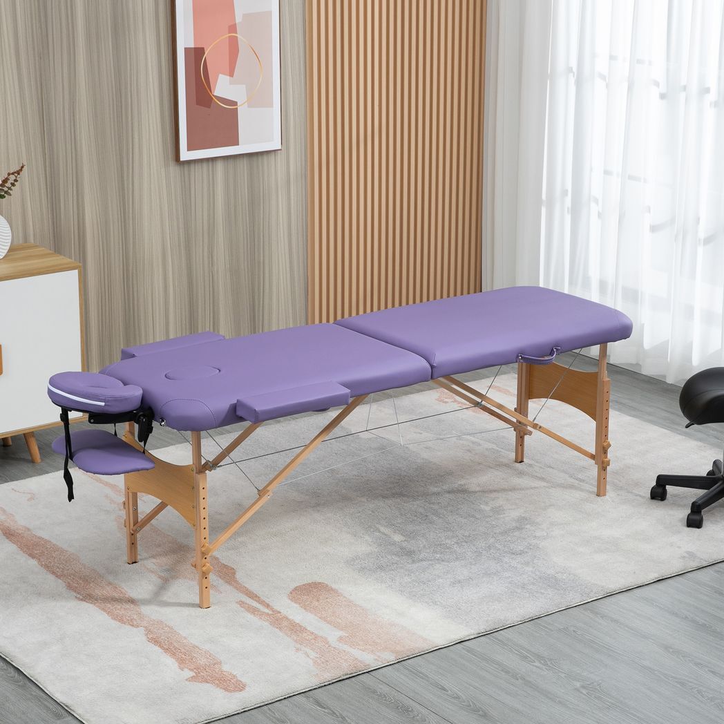 Purple Portable Massage Table – 2-Section Folding Spa & Beauty Bed with Carry Case
