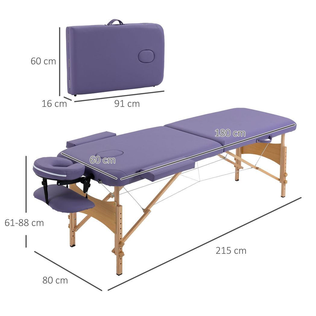 Purple Portable Massage Table – 2-Section Folding Spa & Beauty Bed with Carry Case