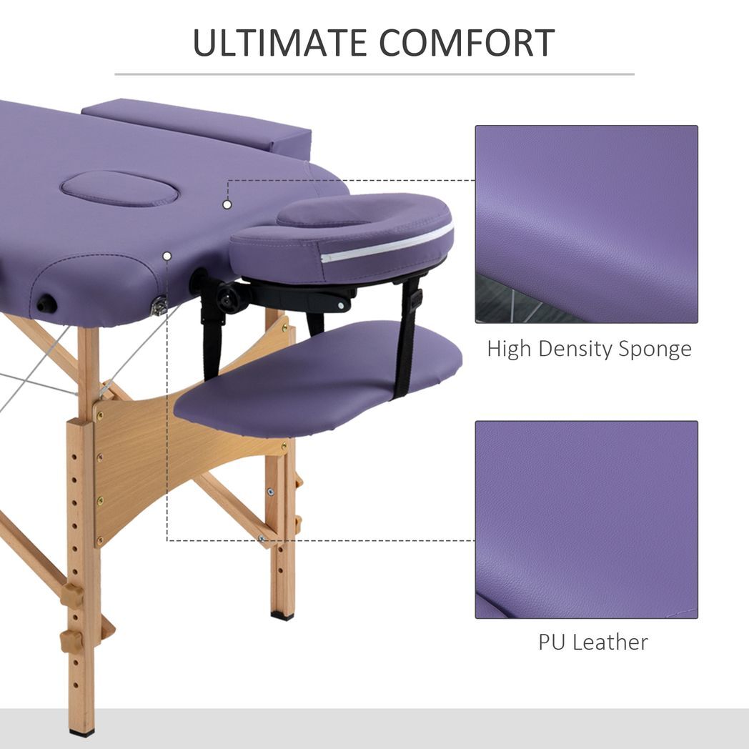 Purple Portable Massage Table – 2-Section Folding Spa & Beauty Bed with Carry Case