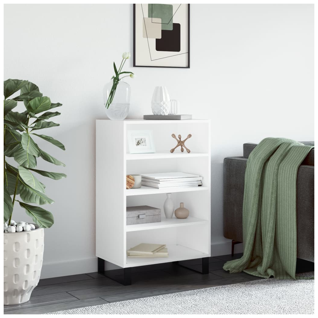 White Highboard – 57x35x90 cm | Modern Storage Cabinet in Engineered Wood with Iron Legs