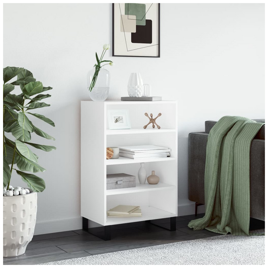 White Highboard – 57x35x90 cm | Modern Storage Cabinet in Engineered Wood with Iron Legs