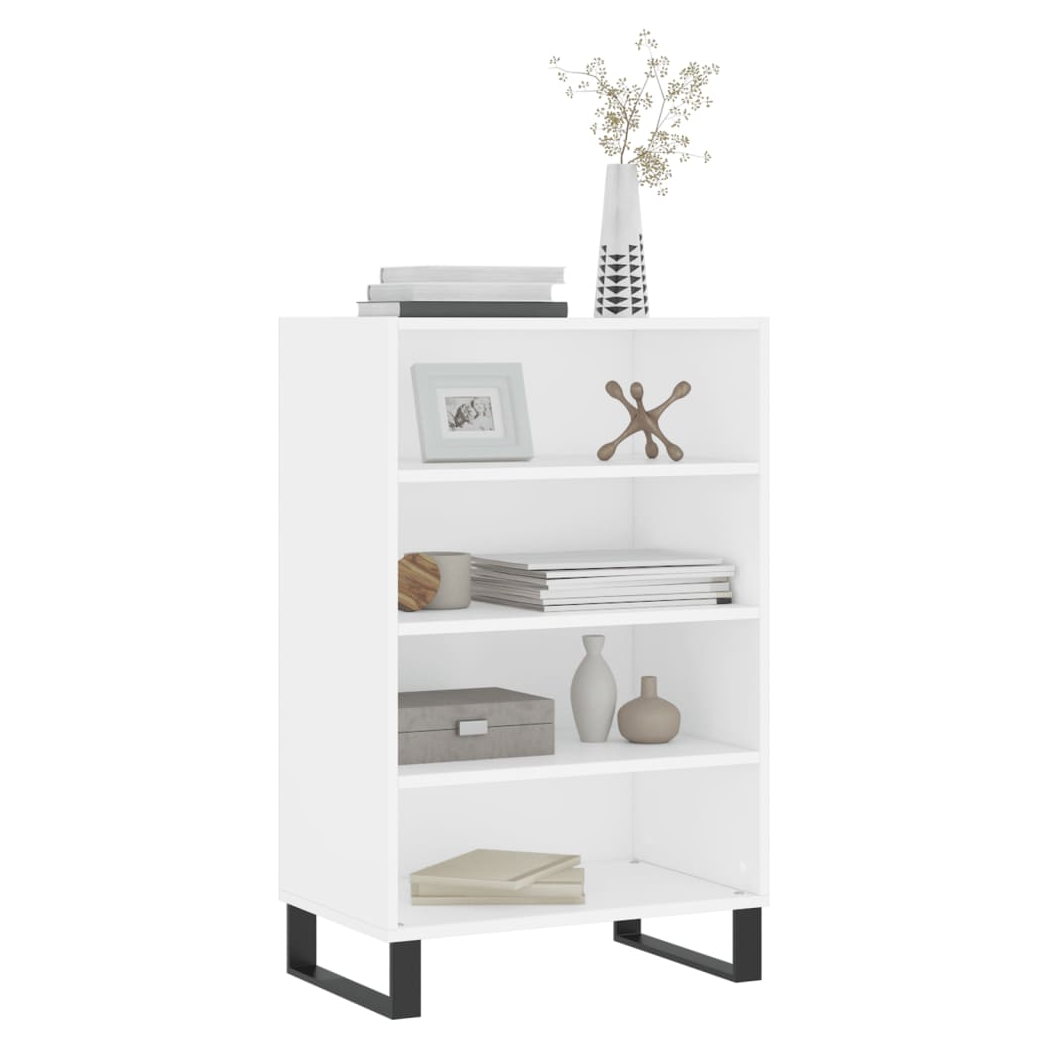 White Highboard – 57x35x90 cm | Modern Storage Cabinet in Engineered Wood with Iron Legs