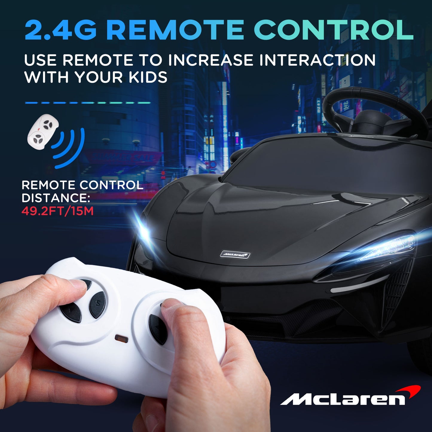 McLaren Licensed 12V Kids Electric Ride-On Car β Black | Remote Control, Music, 3β6 Yrs