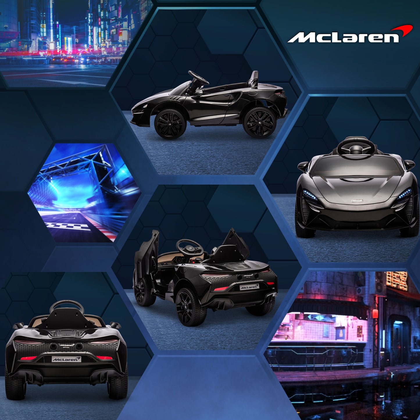 McLaren Licensed 12V Kids Electric Ride-On Car β Black | Remote Control, Music, 3β6 Yrs