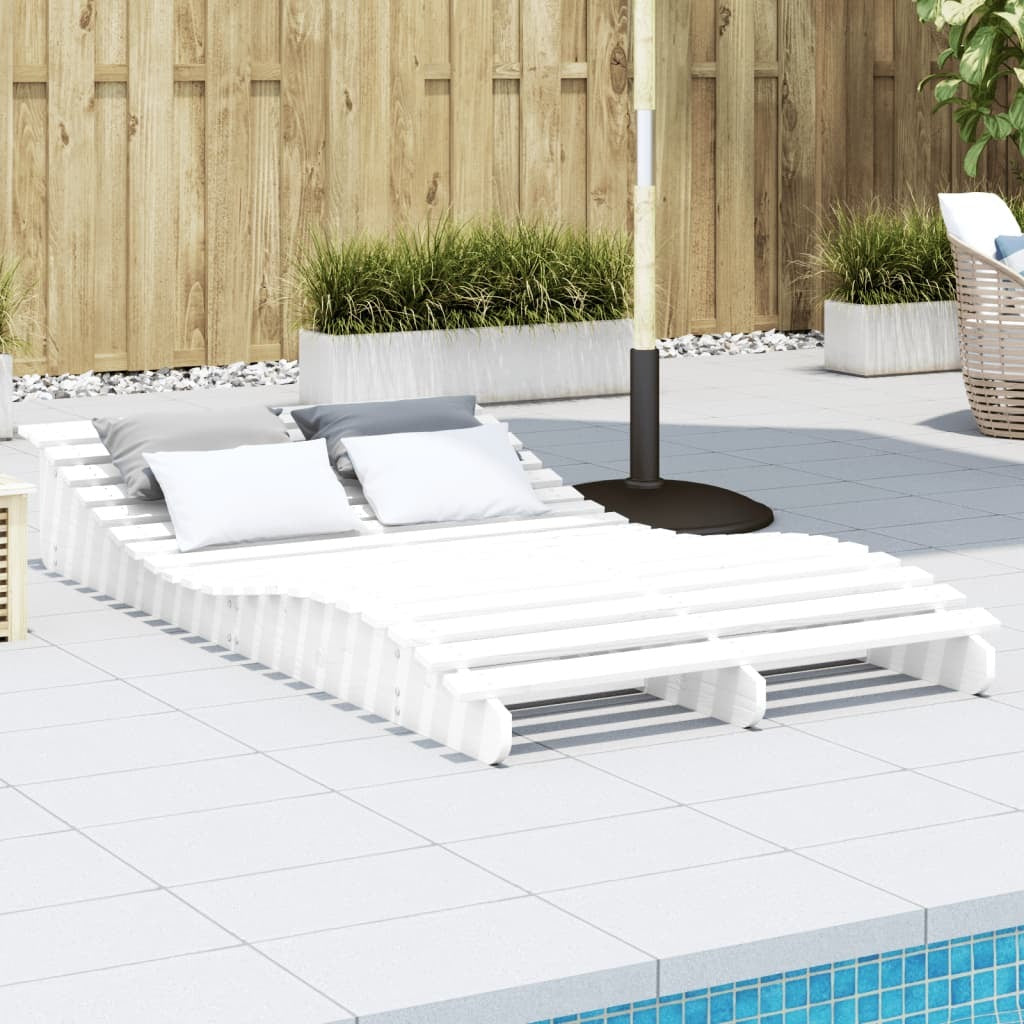 White Wooden Sun Lounger – Solid Pine Outdoor Recliner | 205x110 cm