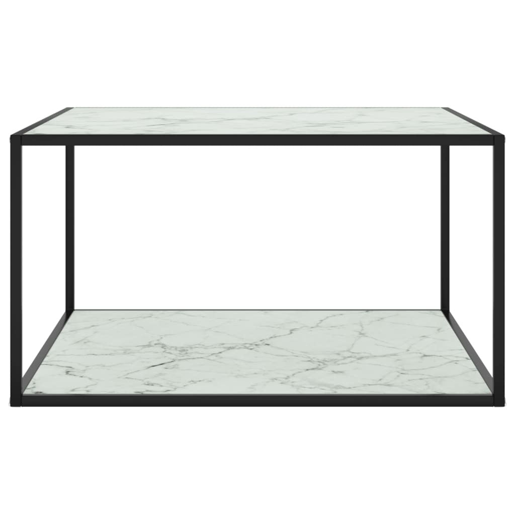 Black Coffee Table with White Marble Glass – 90x90x50 cm | Modern Square Table with Tempered Glass Top