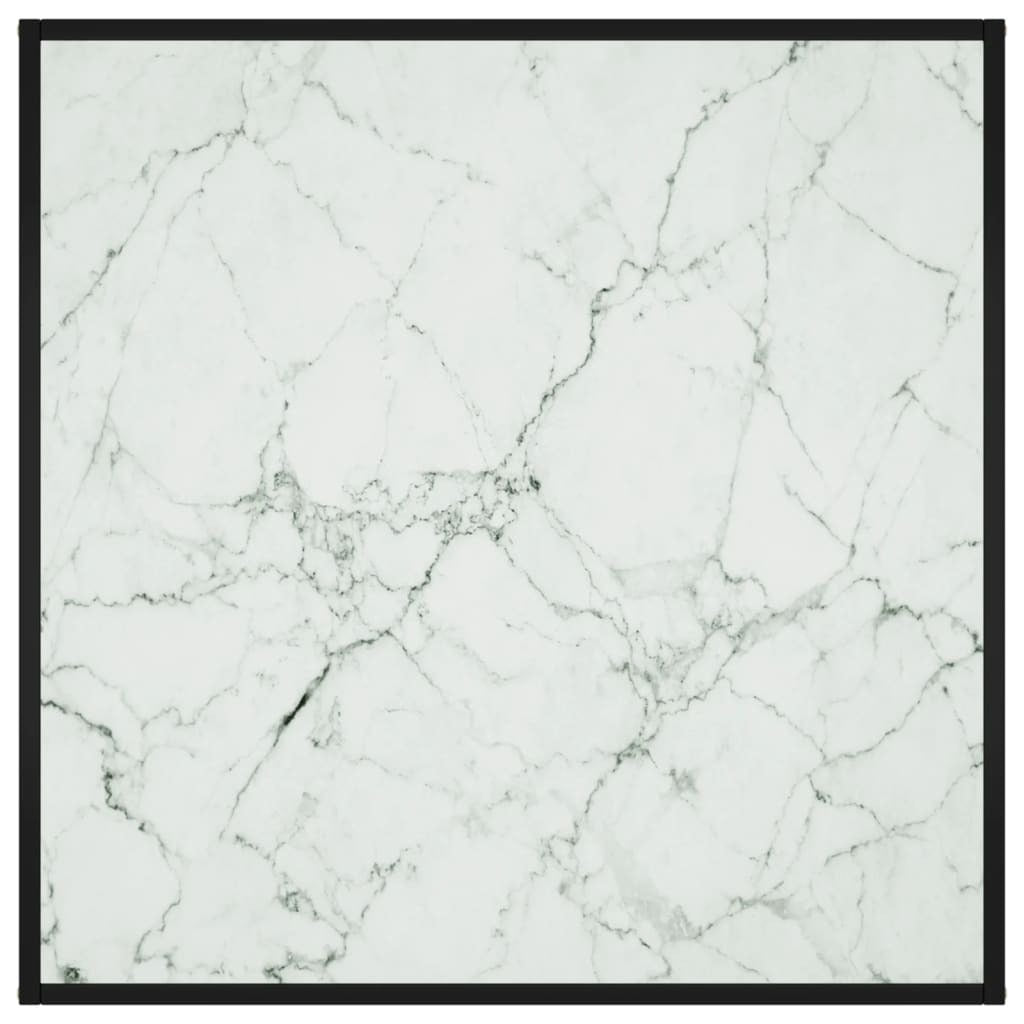 Black Coffee Table with White Marble Glass – 90x90x50 cm | Modern Square Table with Tempered Glass Top