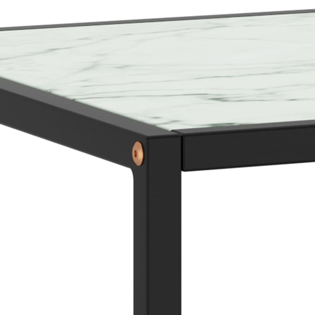 Black Coffee Table with White Marble Glass – 90x90x50 cm | Modern Square Table with Tempered Glass Top
