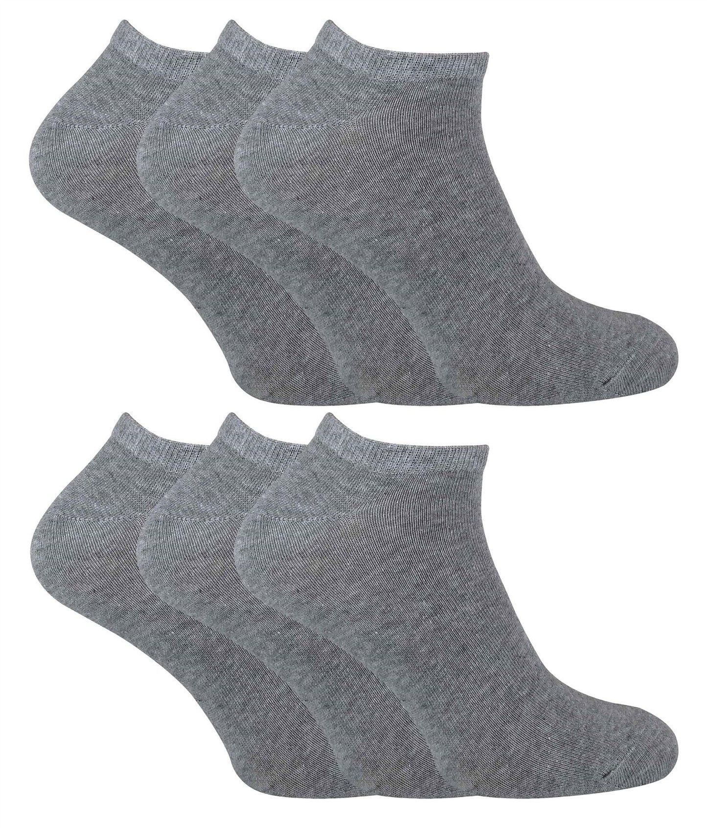 Children's Cotton Trainer Socks – 6 Pack Grey (UK Size 12-13) | Breathable & Soft